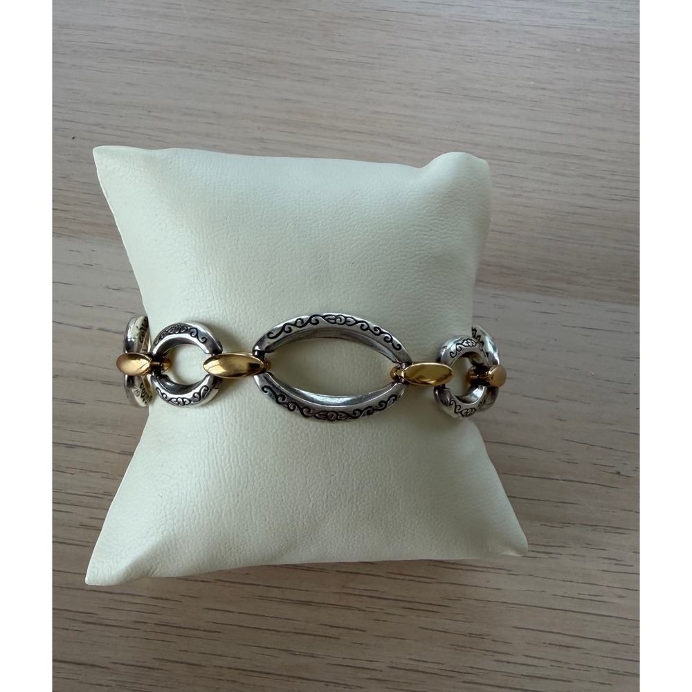 Brighton Retired Two Tone Silver Gold Scroll Filigree Link Toggle Bracelet